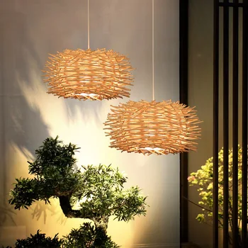 Японская бамбуковая люстра, плетеный из ротанга Подвесной светильник в китайском стиле, потолочный светильник для домашнего кафе, украшение бара, Освещение ресторана