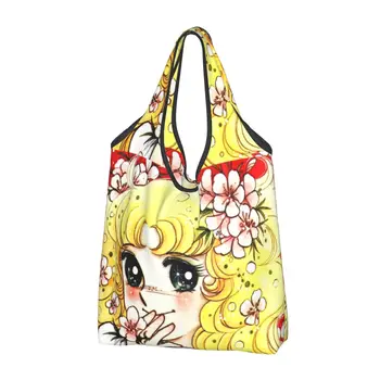 Многоразовые сумки для покупок с аниме-мультфильмами Candy Candy, складные сумки для продуктов Kawaii Cute Girl, моющиеся большие сумки-тоут