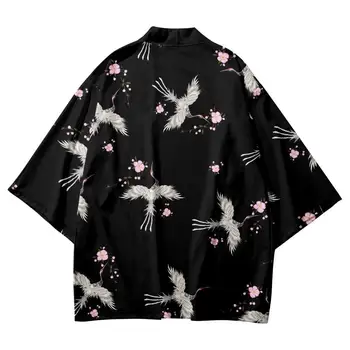 Модный Японский кардиган с принтом Журавля, пальто, Женская и Мужская Традиционная одежда, Рубашки для косплея в стиле Харадзюку, Пляжные Кимоно Юката Хаори.