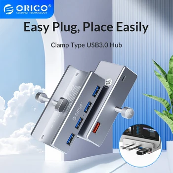 USB-концентратор ORICO Алюминиевый внешний USB-разветвитель с несколькими 4 портами, адаптер USB 3.0-концентратор зажимного типа для настольных ноутбуков, компьютерные аксессуары