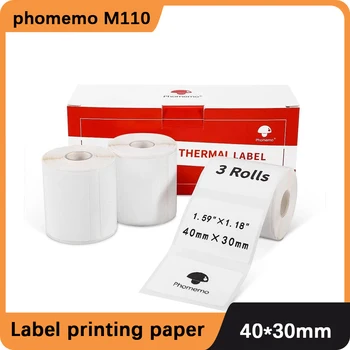 3 Рулона Бумаги Для Этикеток Phomemo M110/M200 Thermal Mini Printer Квадратная Самоклеящаяся Бумага для Наклеек 40x30 мм DIY Thermal Label Sticker Paper