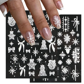 Тисненые Рождественские наклейки для ногтей Зима Новый Год Дерево Санта Клауса Белые Снежинки Слайдеры Наклейки Маникюр Рождественская наклейка