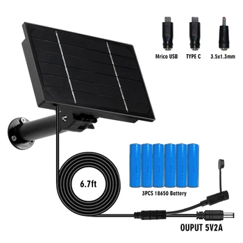 Солнечная Панель 4 Вт 3 В 1 DC/Micro USB/TypeC Выход 5 В Солнечные Элементы Заряжают Встроенный Аккумулятор 18650 Для Наружной Камеры Безопасности