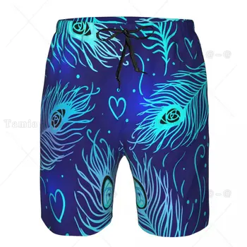 Мужские шорты для плавания с рисунком павлиньих перьев, мужские плавки, купальник, пляжная одежда, Бордшорты