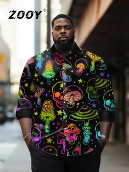 ZOOY (L-9XL) Мужская рубашка с длинными рукавами в этническом стиле граффити большого размера в горошек с классической тотемной полосой и повседневным рисунком