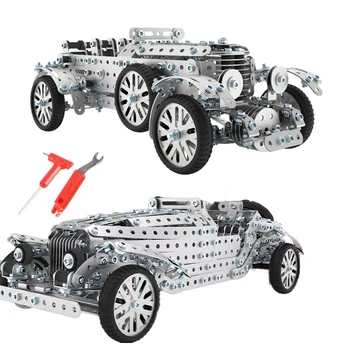 Детская 3D металлическая сборка, строительный блок, модель ретро-автомобиля, мальчик, внедорожник, винт и гайка, игрушка 