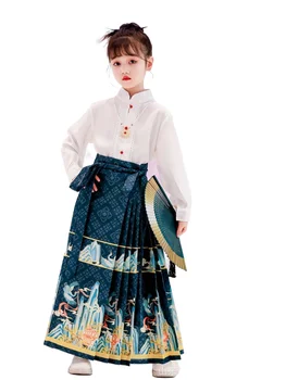 Комплект юбки с лошадиной мордой для девочек в стиле династии Мин Hanfu, летняя одежда для маленьких девочек в китайском стиле, детская осенняя одежда длиной до половины