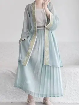 Китайская юбка с цветочными фрагментами династии Тан Hanfu с большим рукавом, летний костюм для выступления на сцене Hanfu из трех частей