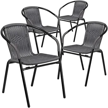 Мебель, 4 комплекта серого ротангового стула для ресторана внутри и снаружи