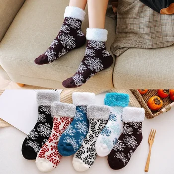 Новые осенне-зимние рождественские лыжные носки с утолщением и ворсом, зимние теплые носки для пола, домашние женские носки, рождественские носки из полотенец