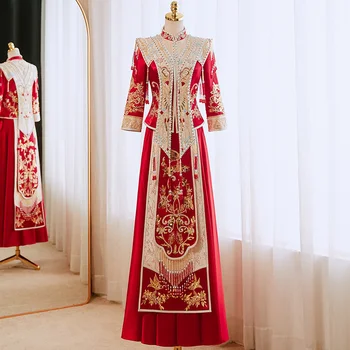 Китайский традиционный костюм Hanfu Xiuhe для восточной свадебной церемонии, китайское свадебное платье, классический древний уникальный костюм
