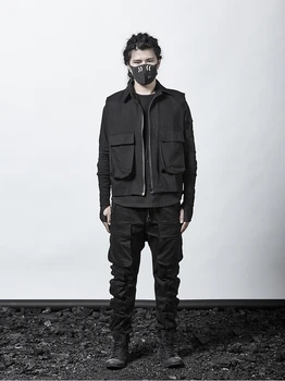 Темно-техническая рабочая одежда, жилет в стиле панк, модный Уличный мужской тактический жилет с отворотом, осень
