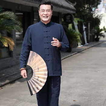 11 Цветов, Винтажный хлопковый льняной костюм Тан, Рубашка и брюки с длинным рукавом, мужская Весенне-осенняя китайская традиционная форма для Тайцзи Ушу.