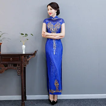 Модные блестки, сексуальное кружево Ципао, традиционное китайское платье в стиле ретро, элегантное художественное исполнение, Cheongsam 5XL Vestidos