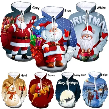 Новая модная рождественская толстовка с 3D-принтом для мужчин и женщин Санта Клаус, Классный Спортивный пуловер в канун Рождества, толстовка с капюшоном, детская одежда