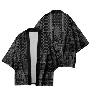Летняя Черная традиционная Японская уличная одежда, Кимоно, Кардиган, Пляжные шорты, Женская Мужская рубашка Юката Харадзюку Хаори