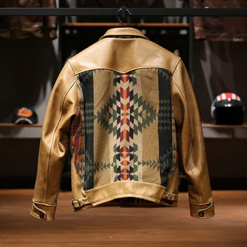 NV370 RockCanRoll Пальто высшего качества из натуральной коровьей кожи и шерсти, стильная прочная куртка племени навахо