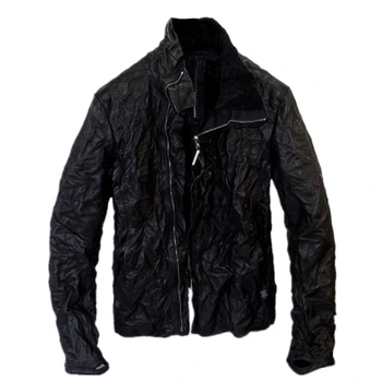 Мужская кожаная куртка из телячьей кожи, мотоциклетное пальто в байкерском готическом стиле, дизайнерская одежда для мужчин